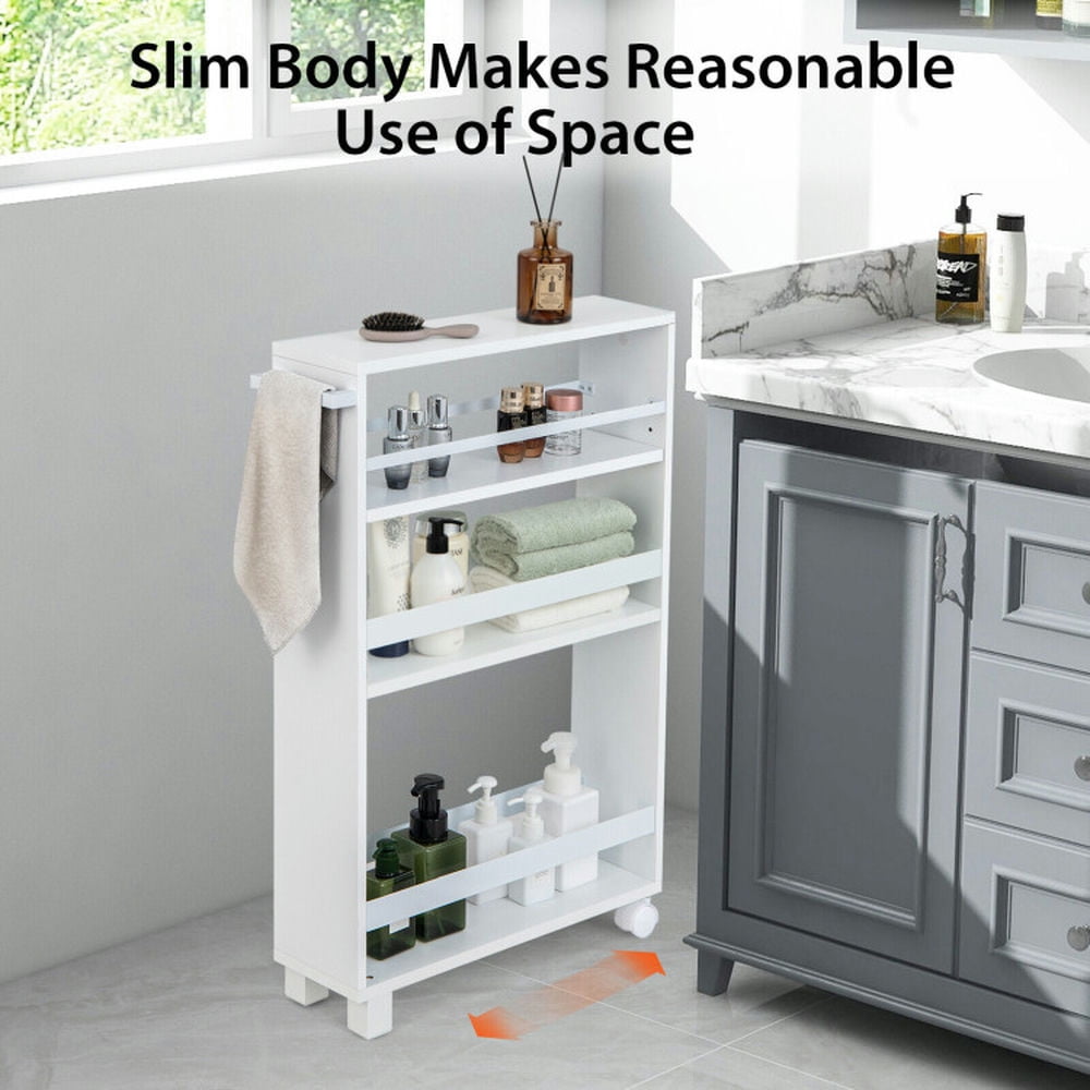 Finihen Rolling Cart, Kitchen Island Cart, 4-Tier Slim Storage Kitchen Cart with Adjustable Shelves, for Kitchen, Dining Room, White Finihen Rolling Cart, Kitchen Island Cart, 4-Tier Slim Storage Kitchen Cart with Adjustable Shelves, for Kitchen, Dining Room, White