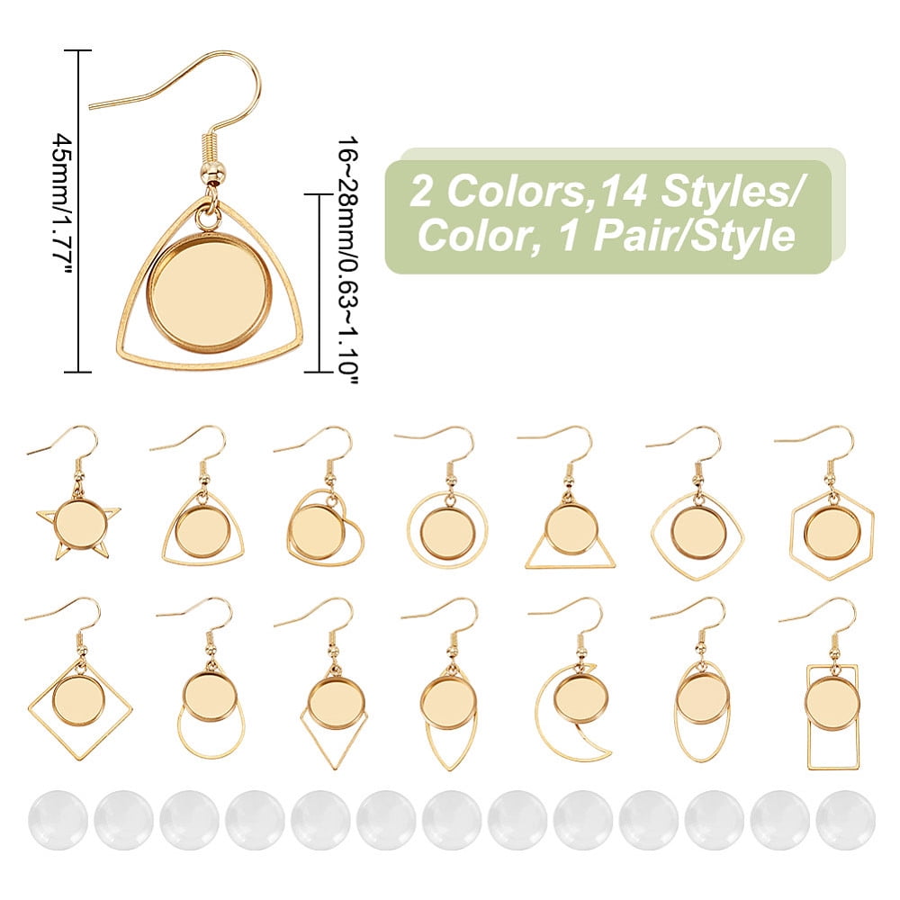 1 Set DIY Blank Dome & Mixed Shape Stainless Steel Dangle Earring Making Kit Mixed Color 45mm 28 pairs/set