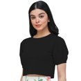 thumbnail image 2 of eloria Women's Casual Blouse Tops, Ruffle Puff Sleeve, Round-Neck Top Color: Black | Size: XS, 2 of 6