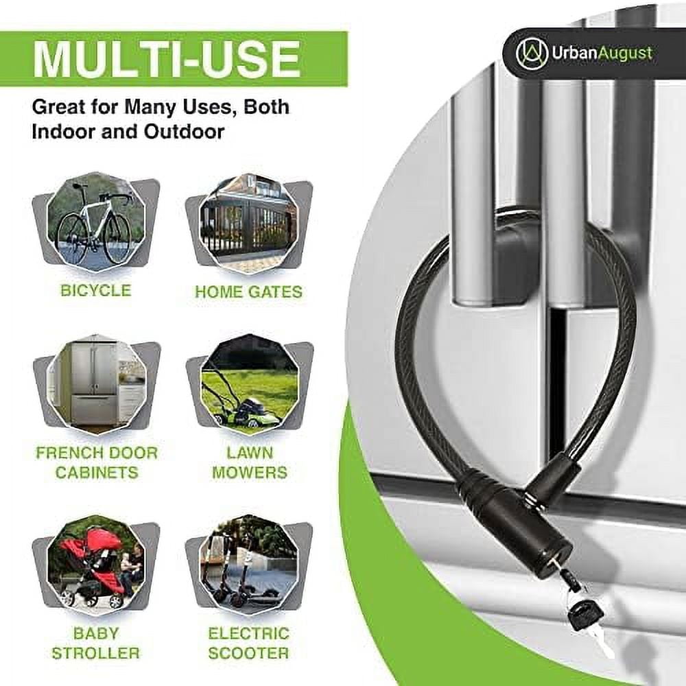 Urban August Original Fridge Lock: Multi - Functional Cable Keyed Lock, for French-Door Refrigerators and Cabinets (Small Black, 3 Pack Keyed Alike)