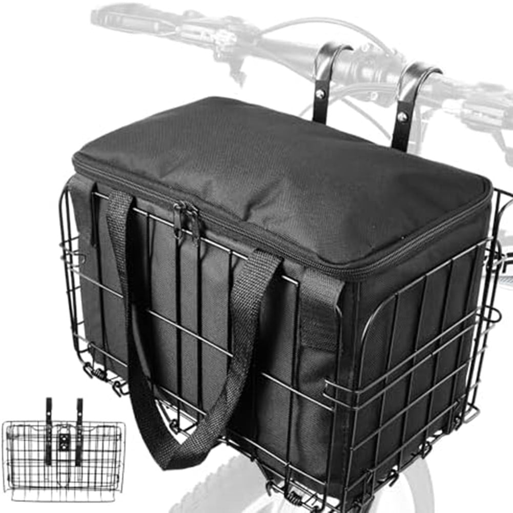 Ebike Bike Basket Front/Rear Folding Bicycle Basket With Removable Liner Pu Bag Black Inner Bag Fangkenuo