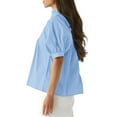 thumbnail image 2 of Women Puff Sleeve V Neck Blouse Babydoll Peplum Tops Dressy Casual Pleated Loose Fit Shirts Light Blue XL, 2 of 4
