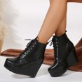 thumbnail image 4 of NECHOLOGY Botas Mujer Adulto Femenino Zapatos Botines mujer Botas de suela gruesa con tacón de cuña y cordones de piedra sólida versátiles para mujer (Black, 7.5), 4 of 6