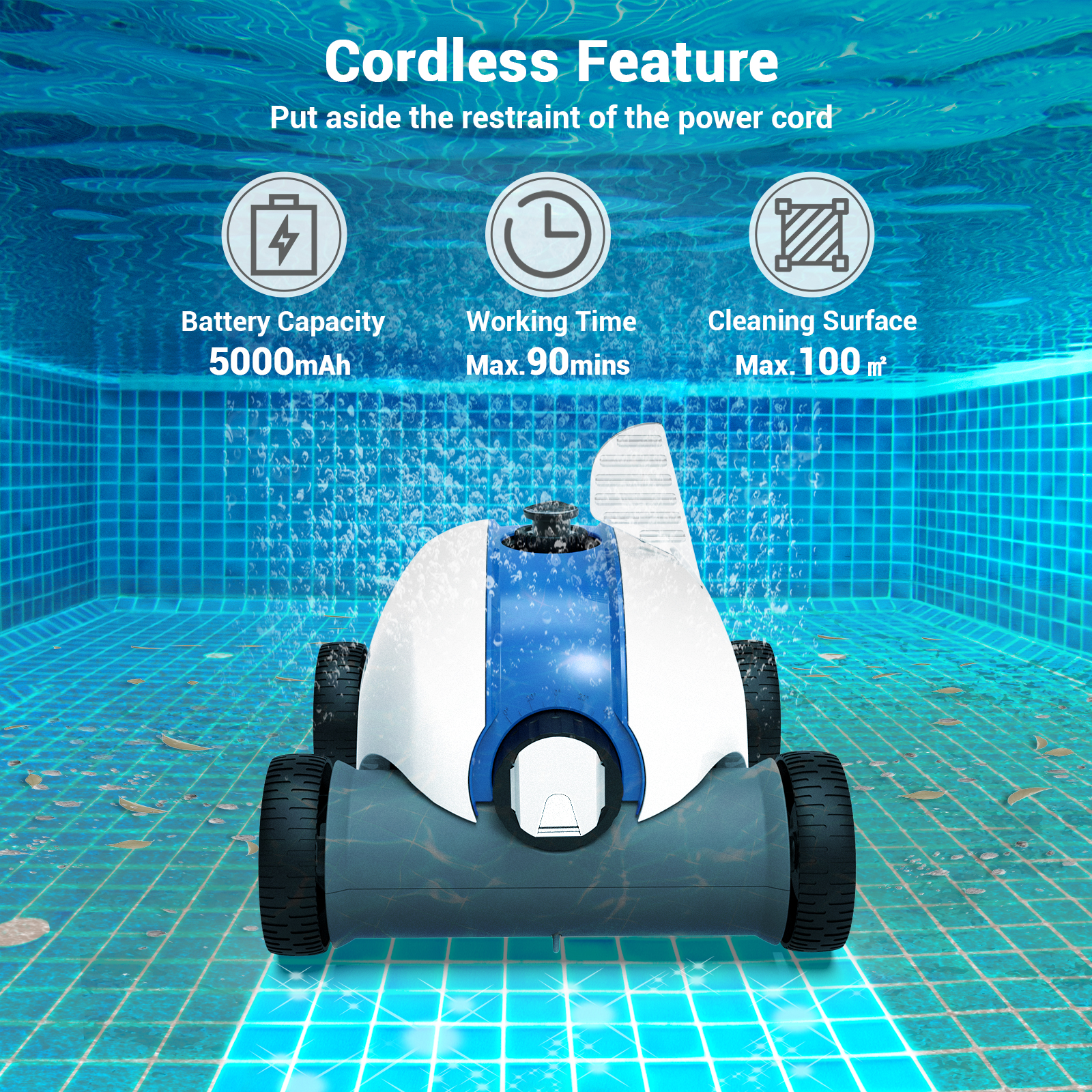 Paxcess Cordless Automatic Robotic Pool Cleaner for in-Ground and Above Ground Swimming Pool - image 2 of 7
