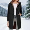 thumbnail image 4 of Women's Sherpa Lined Long Hooded Jacket with Pockets Zip Up Hoodie Thick Warm Winter Cotton Fleece Coat Mid-length (XL, Black), 4 of 7