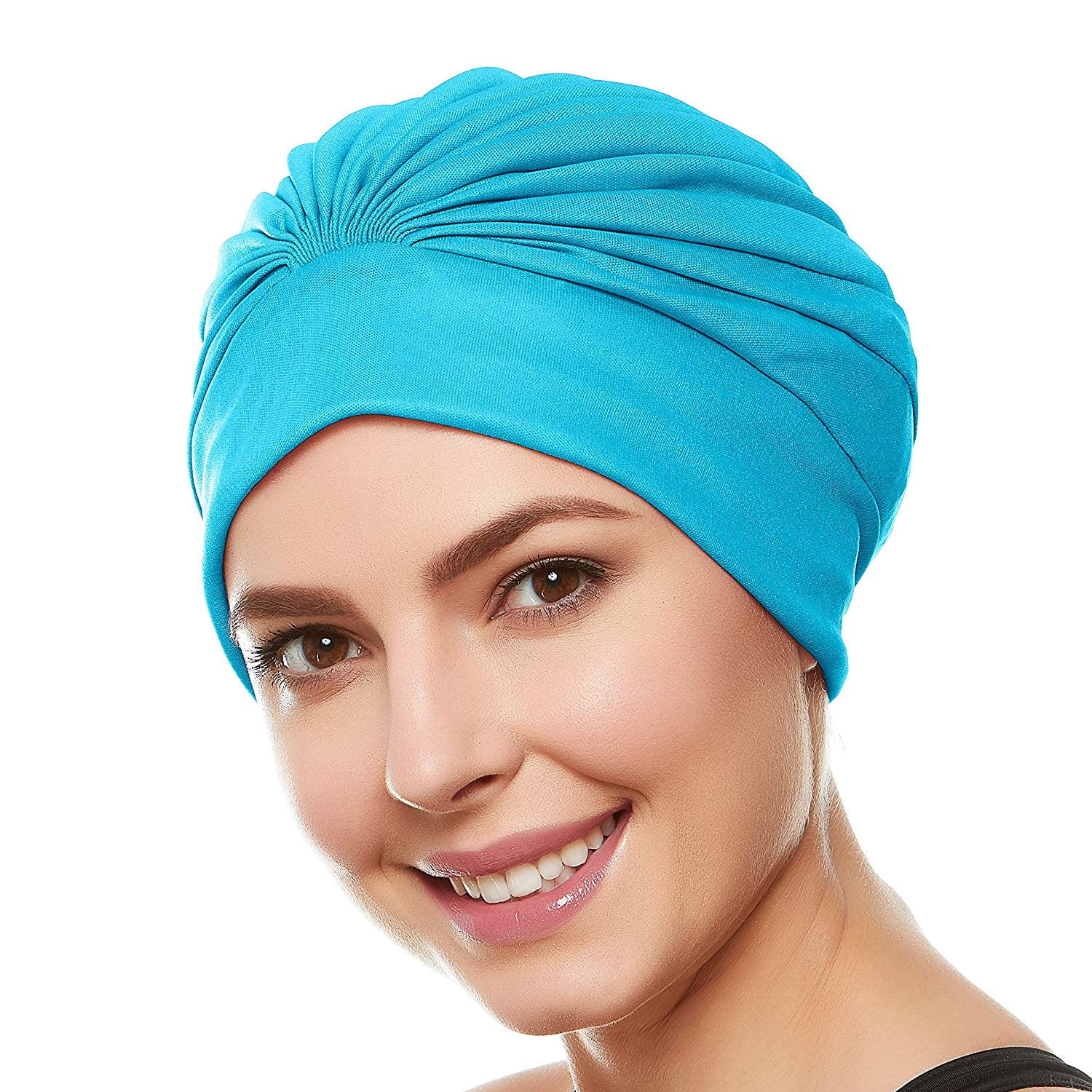 Beemo Women’s Swim Bathing Cap Turban Polyester Latex Lined Pleated