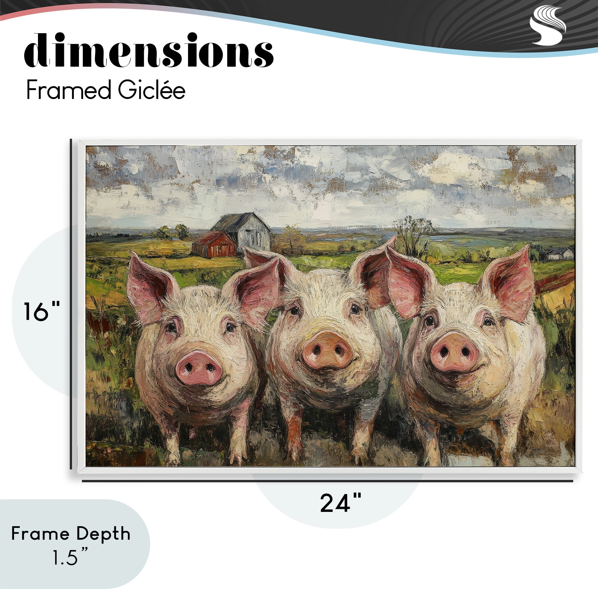 Stupell Industries Classic Barnyard Pigs in Countryside White Framed Giclee Art, design by Petal Prints Design