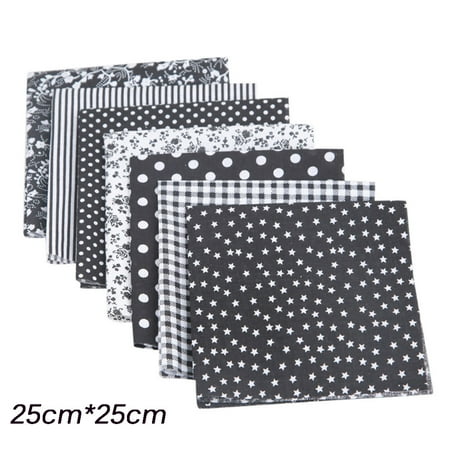 7-Piece Cotton Fabric Bundle – Pre-Cut 10x10 Inch Squares with Floral Stripe Polka Dot & Gingham Prints for Quilting Doll Making & DIY Crafts