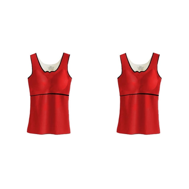 Ropa interior térmica Sonducket para mujer chaleco básico de fibra acrílica adelgazante alta elasticidad Rojo 3XL 2Conjunto