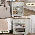 thumbnail image 6 of PLAMLE End Table for Living Room with Drawers Storage Retro Sofa Side Table with Charging Station Wooden Nightstand End Table, 6 of 8