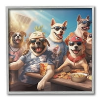 Stupell Industries Dogs Enjoying Summer Animals & Insects Painting Gray Framed Art Print Wall Art, 17 x 17