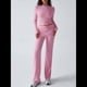 thumbnail image 5 of Conjuntos de 2 Piezas para Mujer, Larga, Cuello Redondo, Pantalones Acampanados de Cintura Alta, Conjuntos de Chándal, Ropa de Calle. Rosa M, 5 of 10