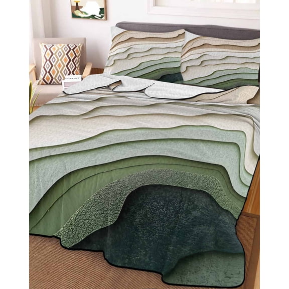 Sage Green Ombre Full Size Down Alternative Comforter, Lightweight Comforter Quilt Bedding Set with Pillow Shams Modern Abstract Geometric Art All Seasons Bed Comforter Duvet Insert 78"x90"