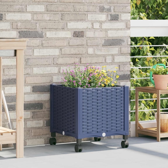 vidaXL Garden Planter with Wheels Blue Grey 15.75 x 15.75 x 18.90 in