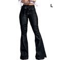 thumbnail image 2 of Qarigey Pantalones vaqueros de pierna ancha para mujer, pantalones largos de cintura alta, correa elástica de Color sólido, pantalones Prendas para la parte inferior del cuerpo Negro L, 2 of 6