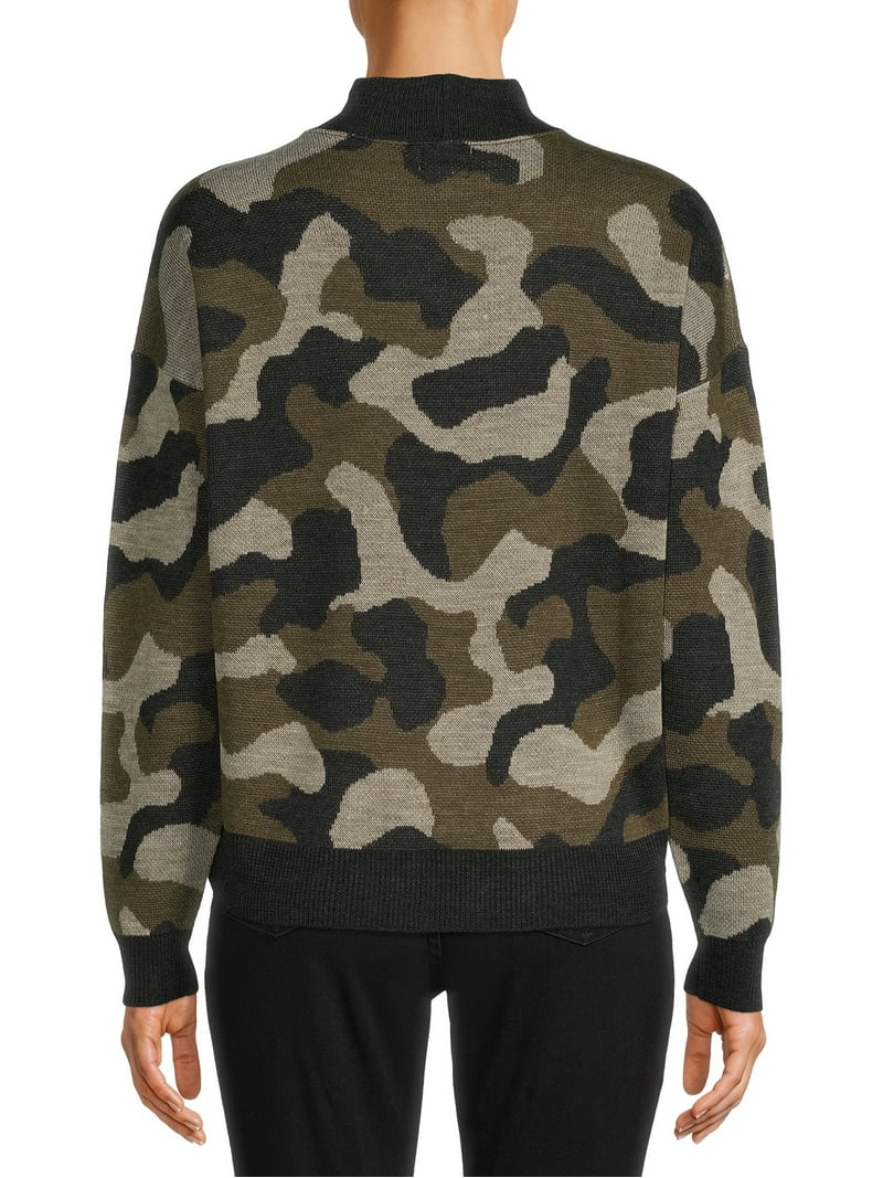 Time and Tru Women's Camo Mock Neck Sweater - Walmart.com