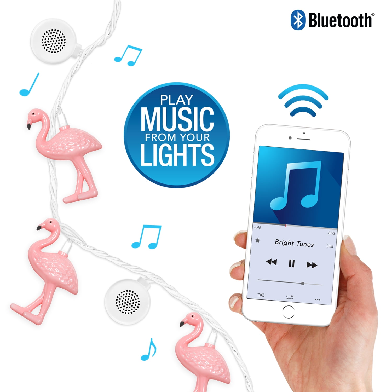 Bright Tunes Indoor Outdoor White Led S With Decorative Flamingo String Lights B Uetooth Speakers Cord