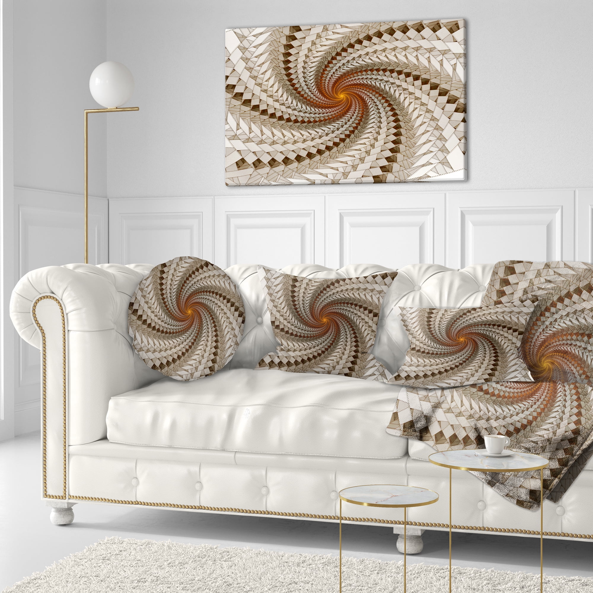 Designart White Fractal Spiral Pattern - Abstract Throw Pillow - 12x20