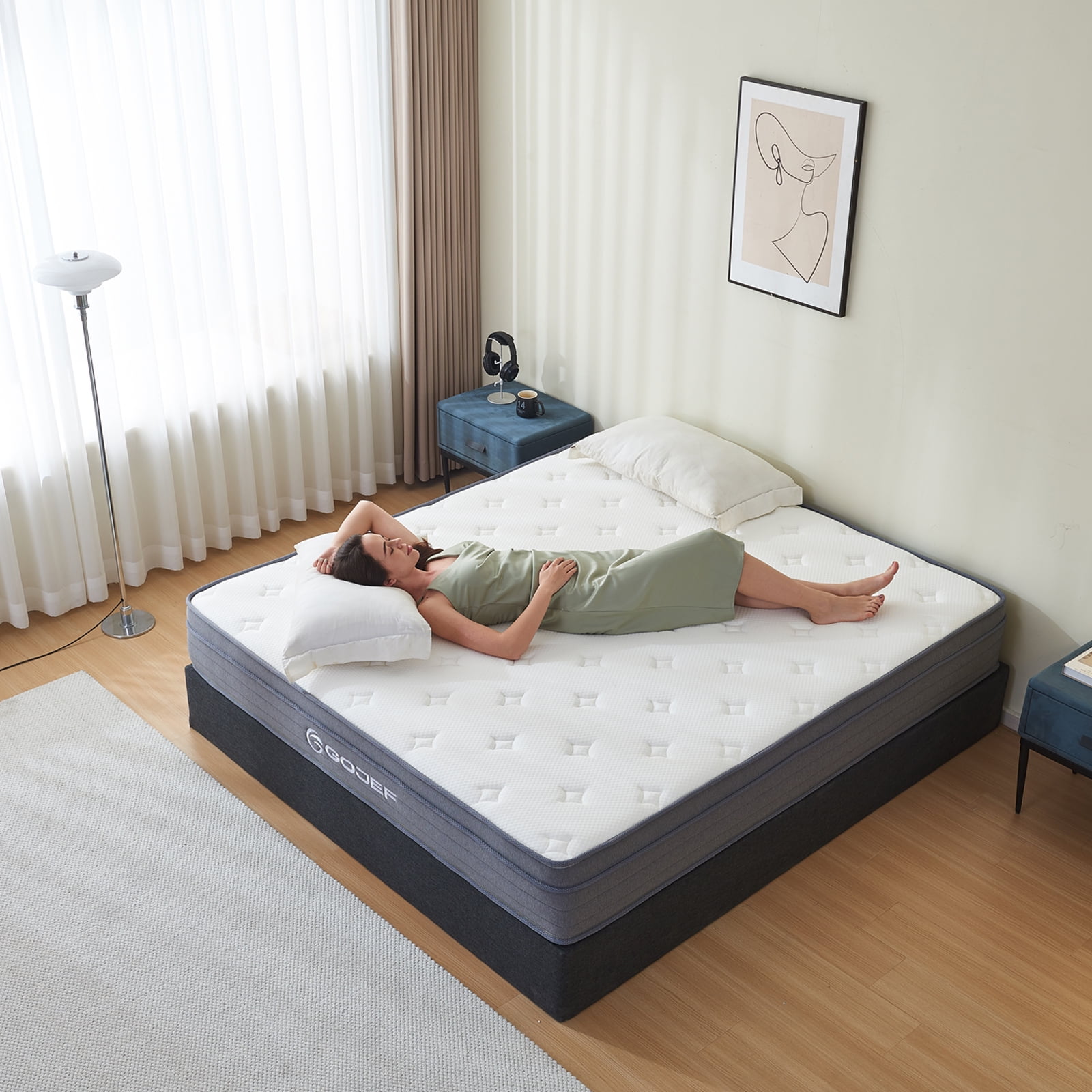 GOJEF 12 inch Queen Mattress,Hybrid Memory Foam with Independent Spring, Soft and Pressure Relief