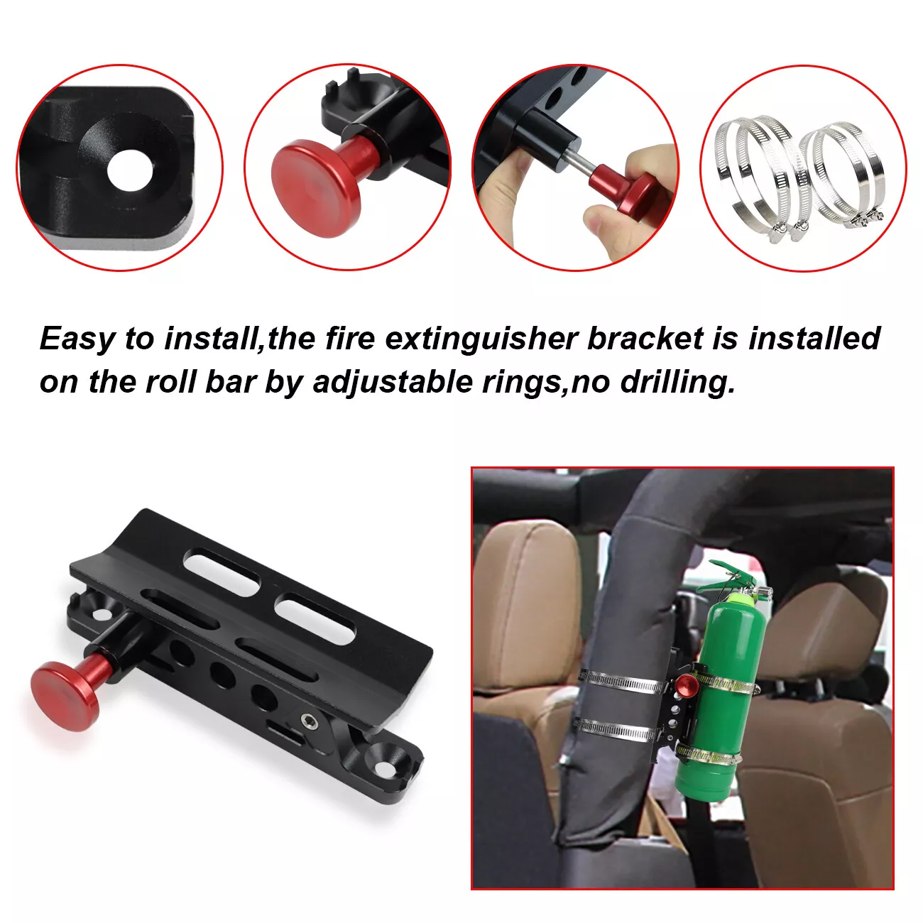 Adjustable Black Car Fire Extinguisher Mount Bracket Compatible With For Jeep Wrangler 1997-2017
