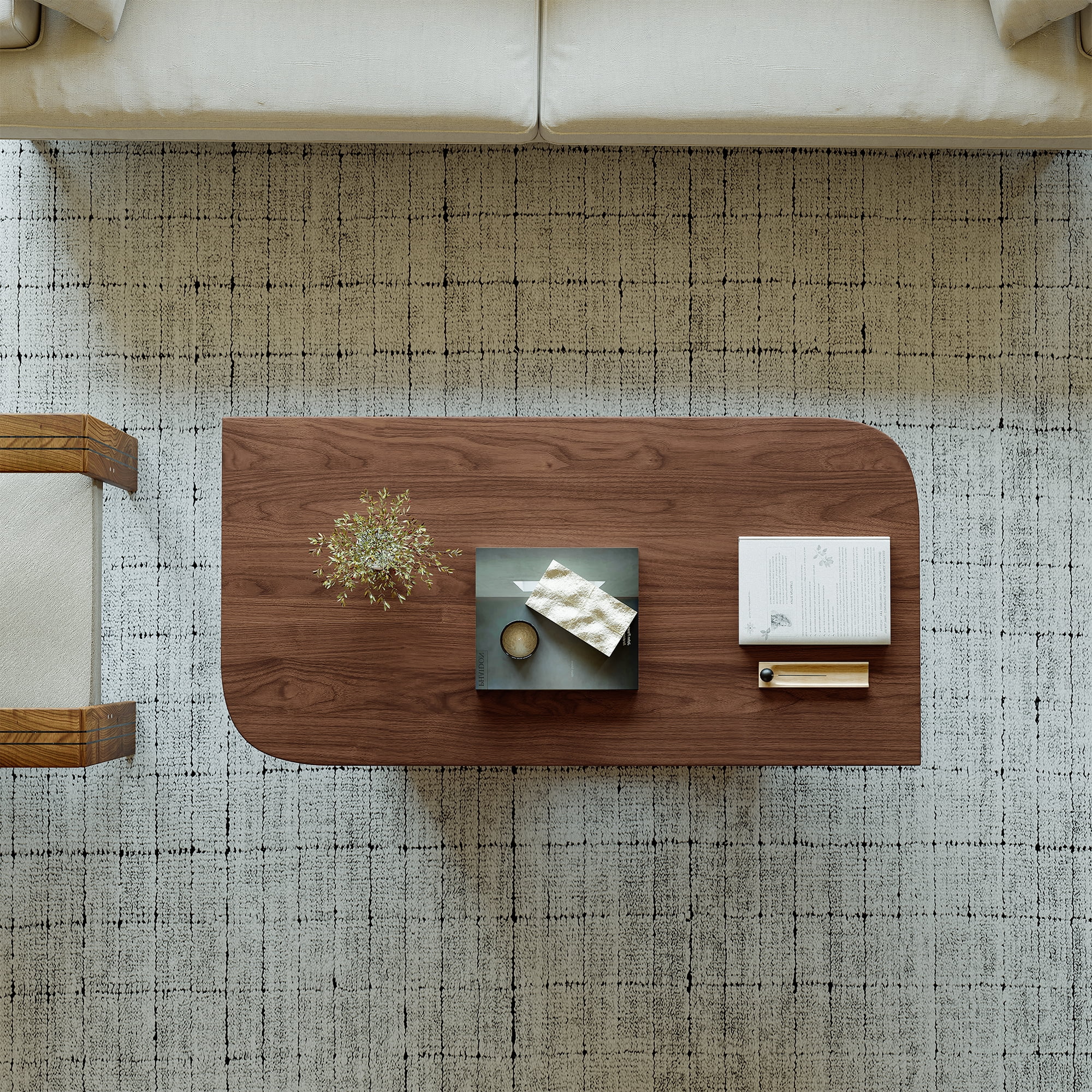 Leumius Coffee Table with Lower Storage Shelf, Mid-Century Modern Living Room Table, Farmhouse Accent Furniture for Living Room, Large Spaces