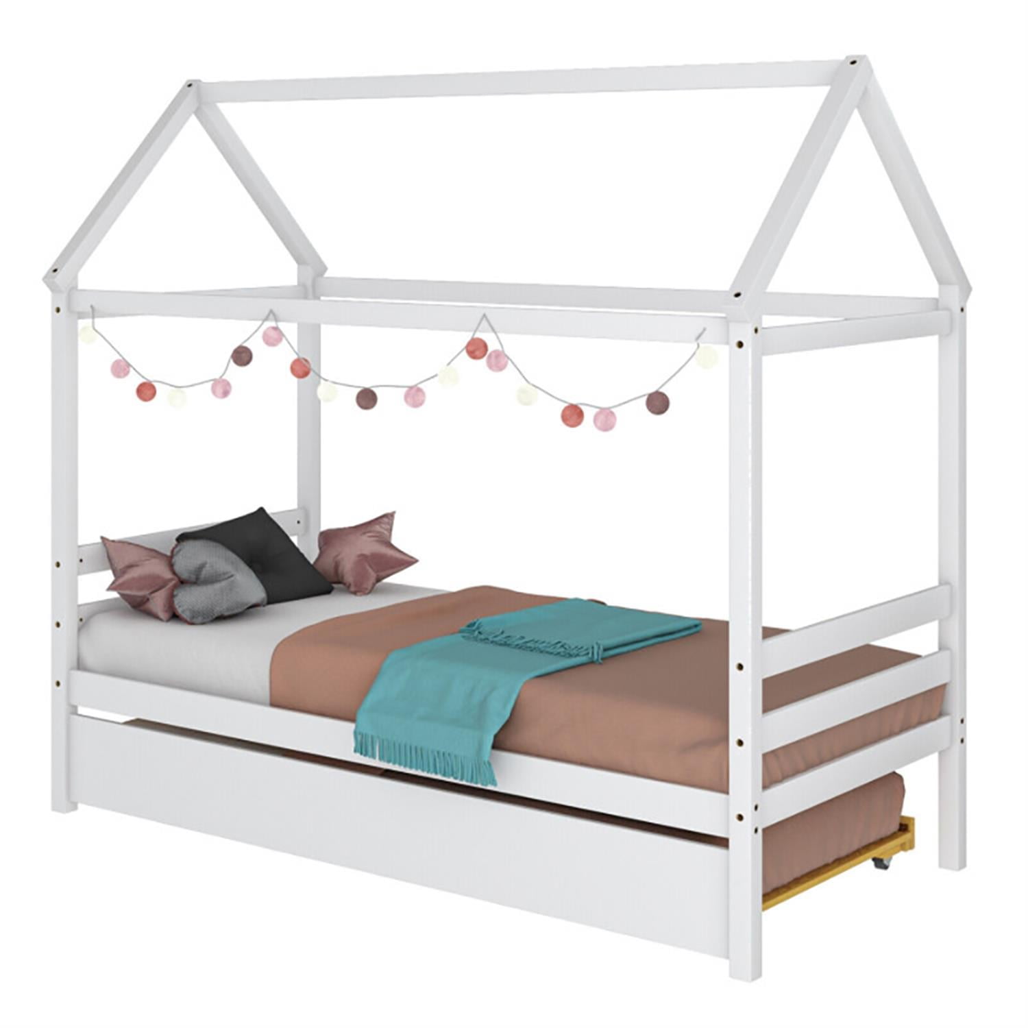 Demi Bonn Bed Frame with Roof for Bedroom, Modern House Bed Frames for Teens, White