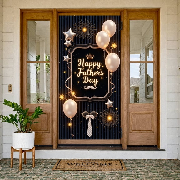 Gold Glitter Happy Father's Day Banner Mustache Design Dad Celebration Backdrop Crown Father's Day Display for Father's Day Party Family Gathering Home Decoration