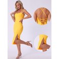thumbnail image 2 of DARING DIVA Spaghetti Strap Sleeveless Split Bodycon  Dress XL Yellow, 2 of 6