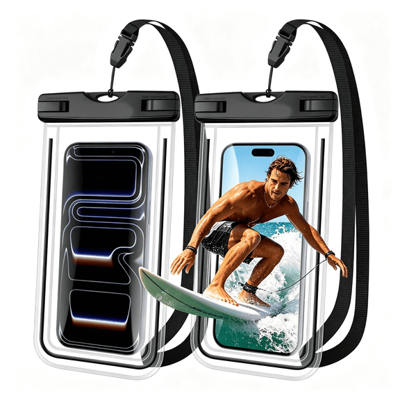 GJX 2-Pack Waterproof Phone Pouch,Cell Phone Dry Bag for Iphone 17/16/15 Pro Max, S26/S25 Ultra,Waterproof Phone Case for Beach,Cruise Essentials&Travel,[Fit Up to 7''] Black