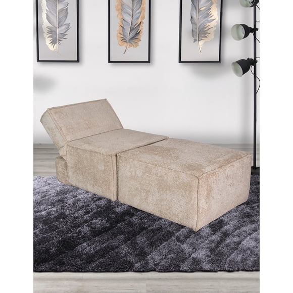 Sofa Cama M&E MUEBLES Fernanda Beige con Taburete
