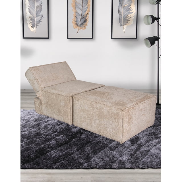 Sofa Cama M&E MUEBLES Fernanda Beige con Taburete