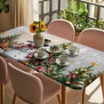 thumbnail image 3 of Grey Beige Christmas Table Cloths for 4 Foot Rectangle Tables, Snowman Xmas Tree Snowflake Gifts Elk Patio Waterproof Elastic Fitted Tablecloths, Washable Rectangular Table Cover for Camping, 3 of 8