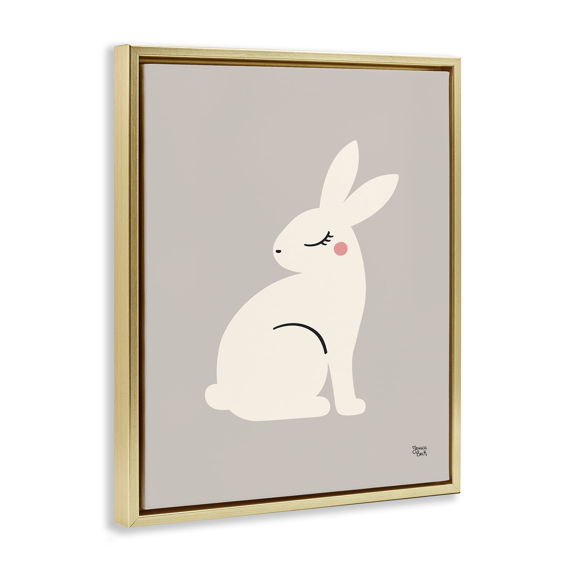 Stupell Industries Minimal White Rabbit Animals Painting Gold Floater Framed Canvas Art Print Wall Art, 25 x 31