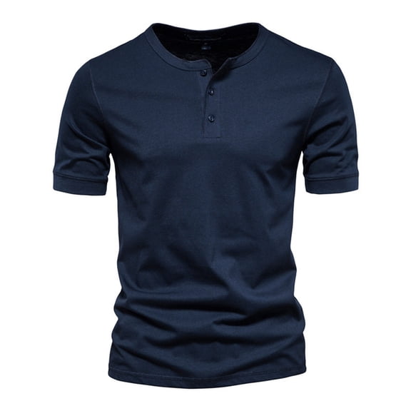 T Shirts for Men Short Sleeve Crewneck Henley T-Shirt Lightweight Navy Athletic Shirt Tees with Button Summer Shirts for Men