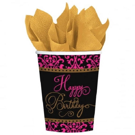 Fabulous Celebration Pink Black Adult Birthday Party 9 oz. Paper 18 Cups