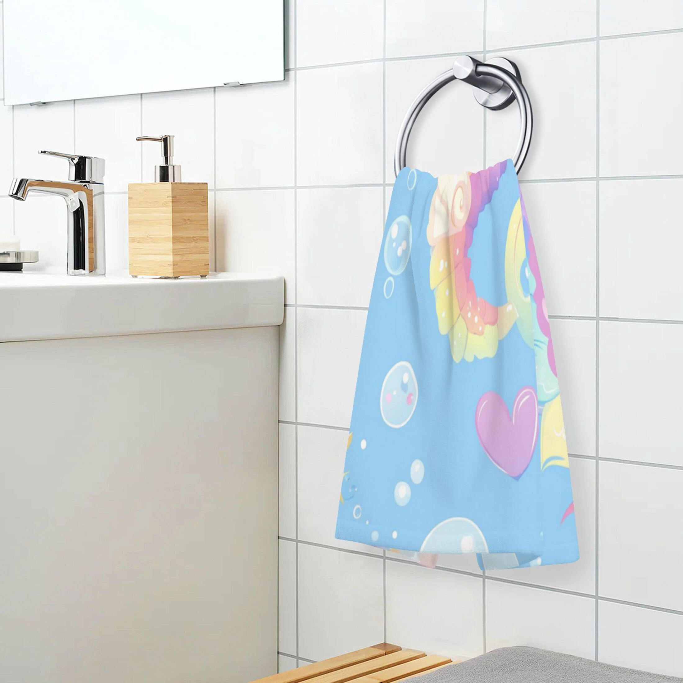 Wobogo Pattern Featuring Cute Baby Seahorses 100% Cotton Towel 2 Pieces Set Super Soft and Highly Absorbent Suitable for Bathroom Gym Travel Camping Pool