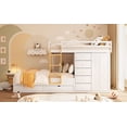 thumbnail image 3 of Full Size Bunk Bed with 2 Large Drawers & 5 Small Drawers, MDF & Solid Wood Construction, Modern Storage Design with Small Wardrobe – White, 3 of 9