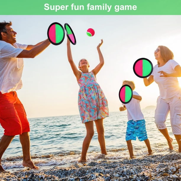 Juego De Raquetas Velcro De Playa Con 4 Palas Y 2 Pelotas, Para Toda La Familia