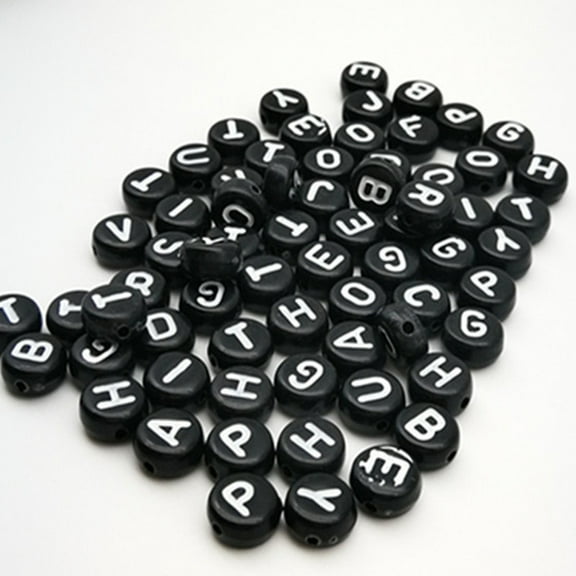 ROMANSENTIAL 260Pcs Letter Round Beads for Jewelry Acrylic Black White 0.16x0.28x0.08in