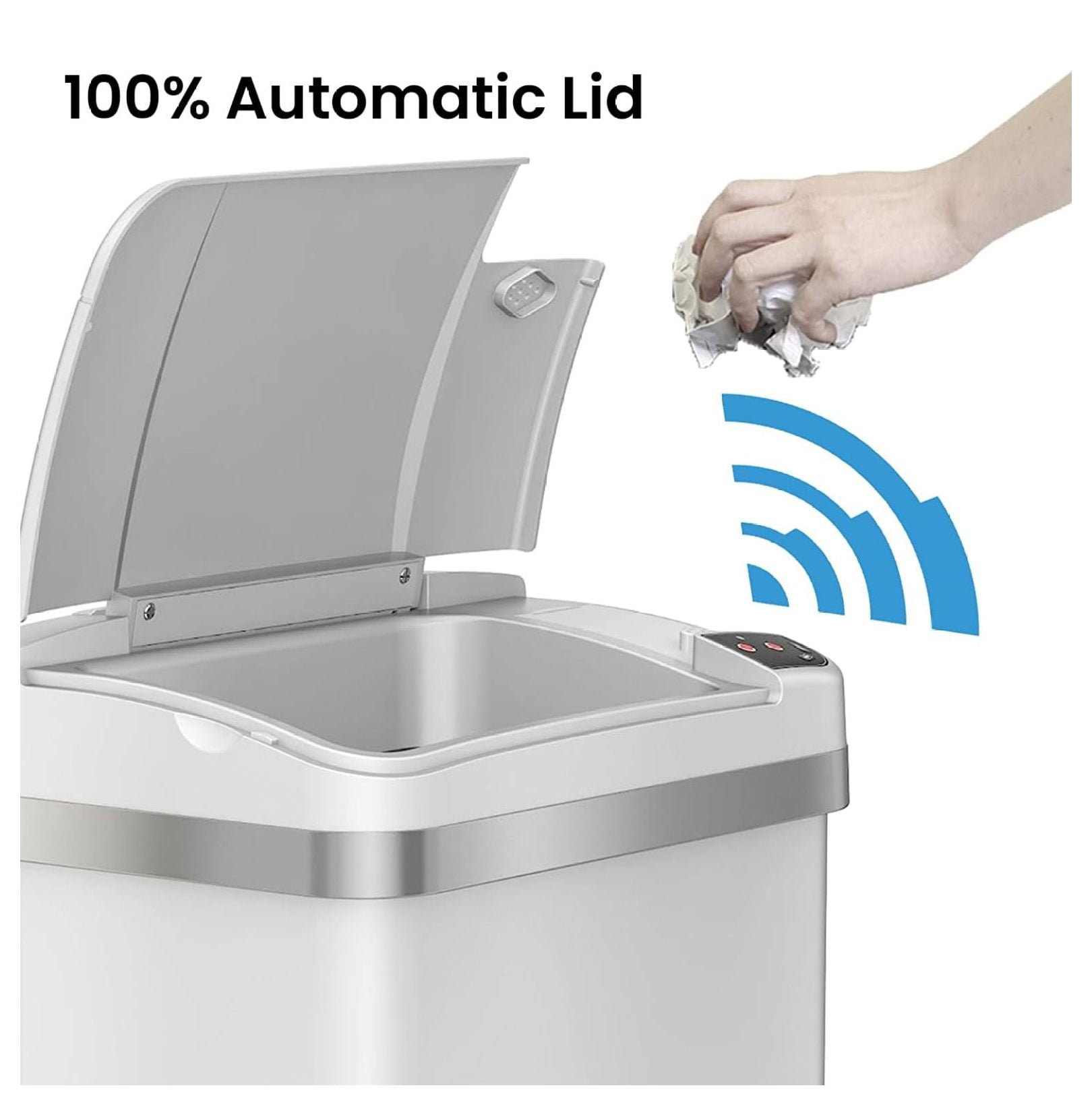2.5 Gallon Sensor Bathroom Trash Can with Odor Filter and Fragrance Home Office 9.5L White Wastebasket Rectangular Stainless Steel Automatic Small Sensor Garbage Bin with Lid.