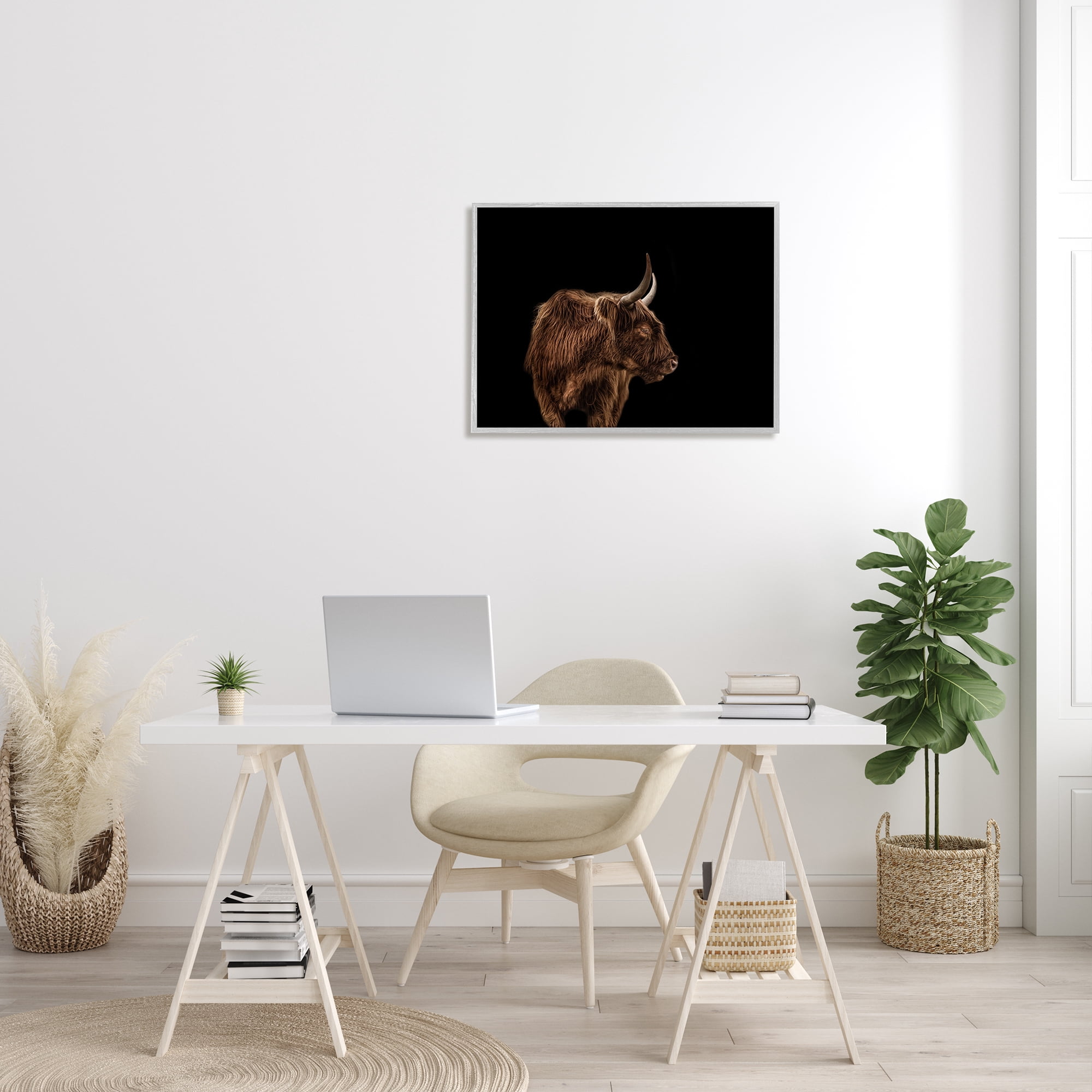 Stupell Industries Cattle Side Portrait Minimal Modern Farm Animals & Insects Photography Gray Framed Art Print Wall Art, 24 x 30