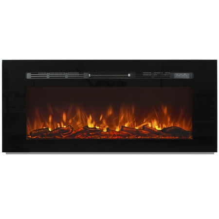 Mantle Fireplace Heater Best Choice Products 1500W 50in Heat Adjustable In-Wall Mount Recessed Electric Fireplace Heater w/ Tempered Glass, Steel Frame, Remote Control - Black ()