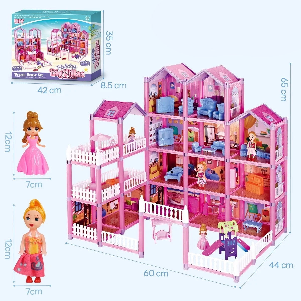 JoyStone Play Dollhouse with Doll Toy Figures and 14 Rooms Furniture and  Accessories Creative Dollhouse Gift for Girls Toddler and Kids Ages 3+ Pink