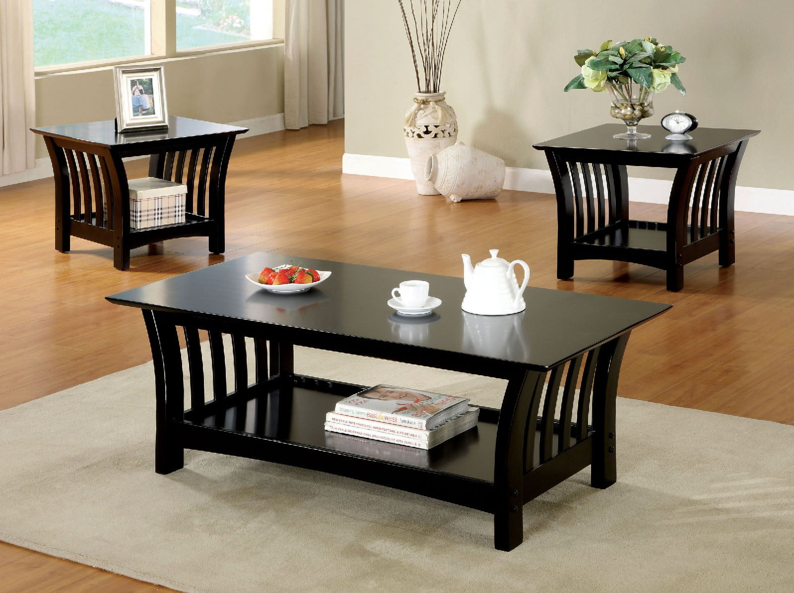 Simple Relax 3pcs Ella Modern Living Room Tail Coffee Sofa End Side Table Set Shelf Black