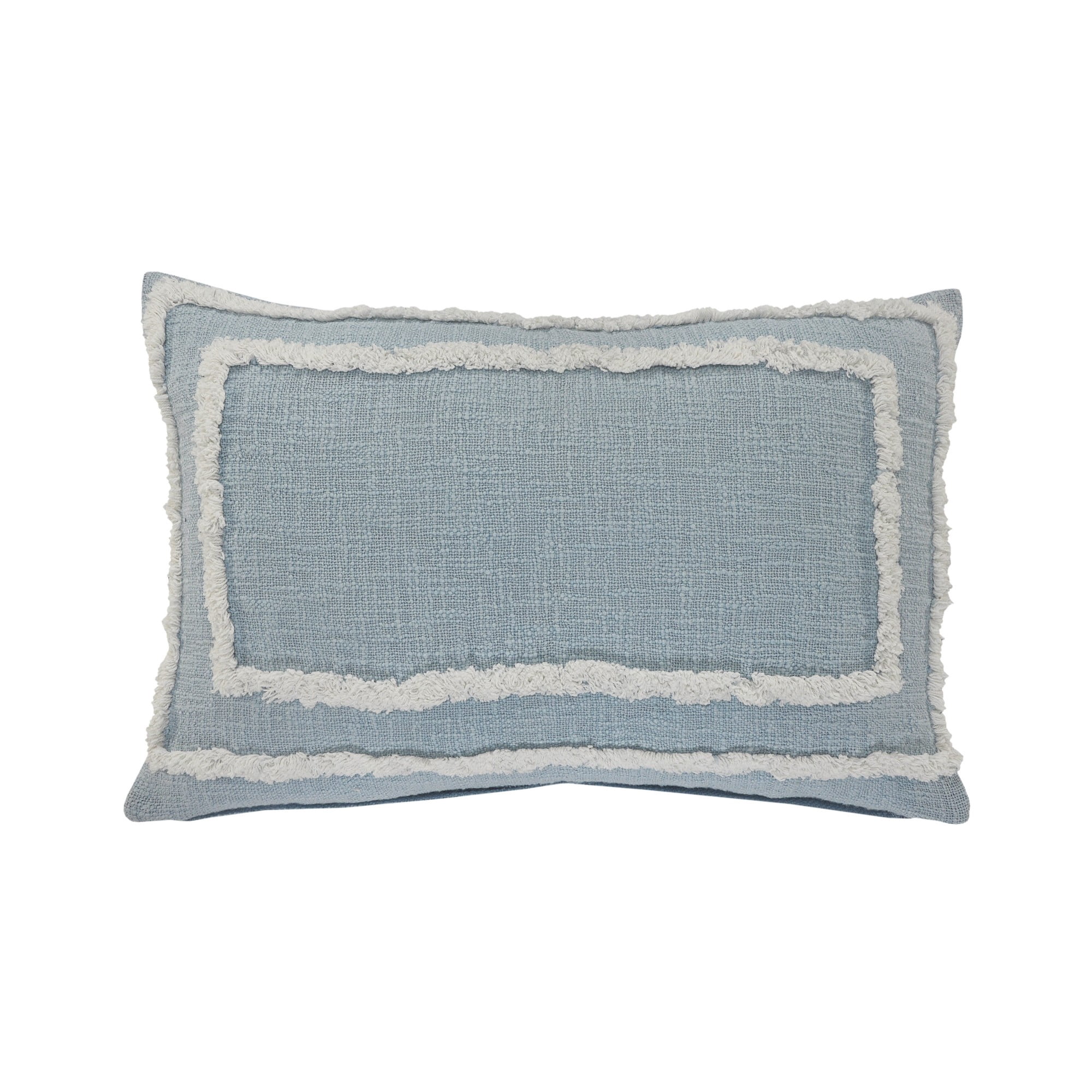 Laddha Home Designs Geometric Bordered Loomed Rectangular Cotton Lumbar Pillow Cover - 24" - Sky