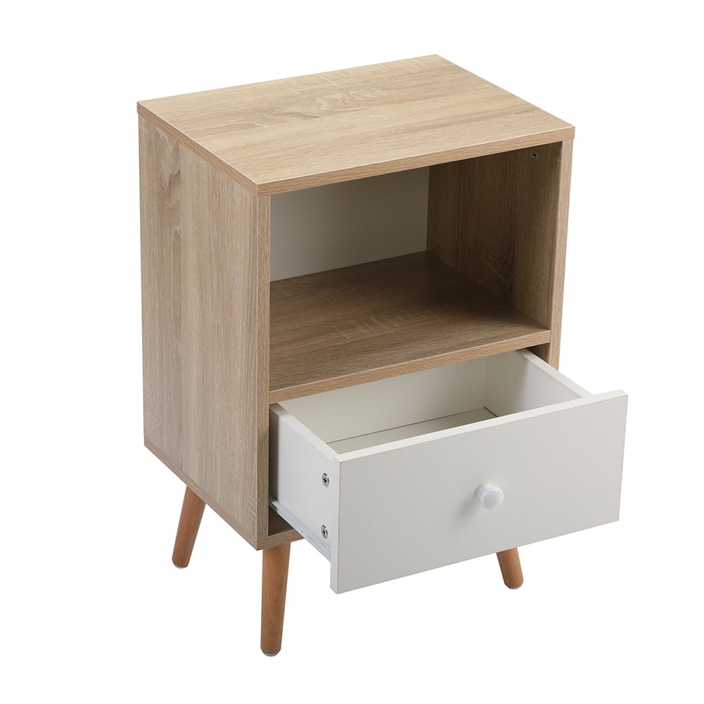 Kadyn Mid-century Wood Bedside Cupboard with 1-drawers for Nursery, Bedside Cabinets with Storage for Closet, Natural-1PCS