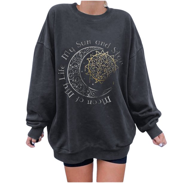 Sudadera con estampado de cambio de cuello redondo de manga larga suelta con estampado de sol y luna divertido vintage para mujer Pompotops gfhjh10521