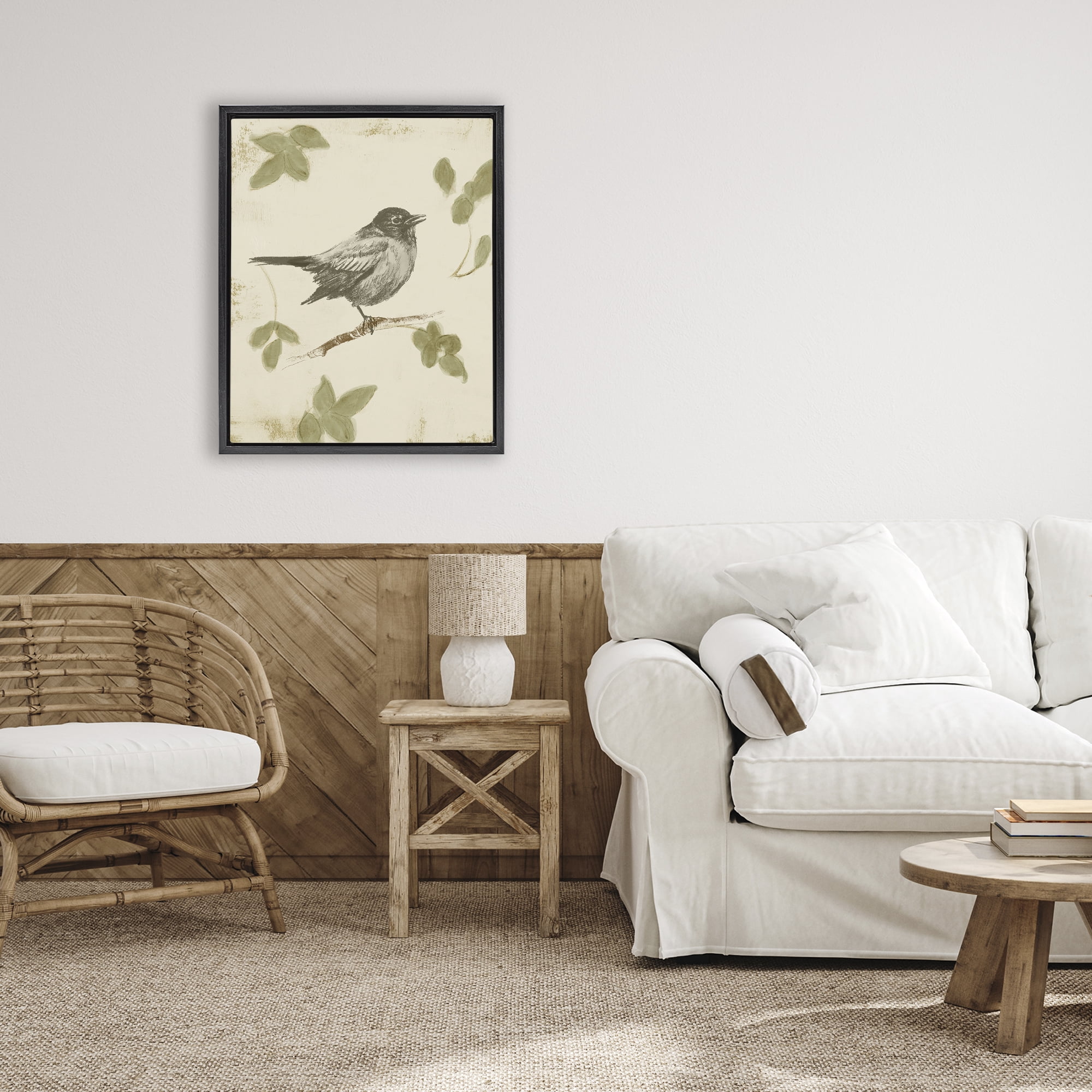 Stupell Industries Bird Scene over Neutral Black Framed Floater Canvas Wall Art, design by Lanie Loreth