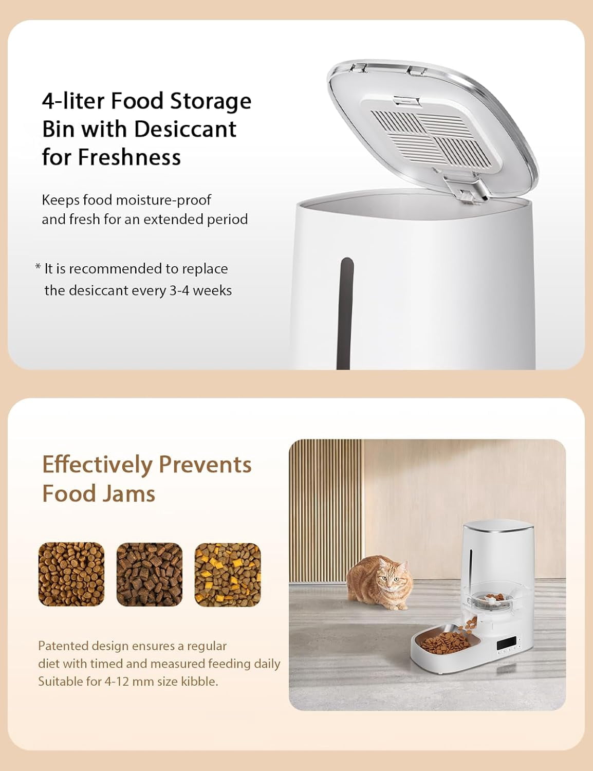 Timed Automatic Cat Feeder: 4L Programmable Dispenser with LCD, Stainless Steel Bowl, Dual Power
