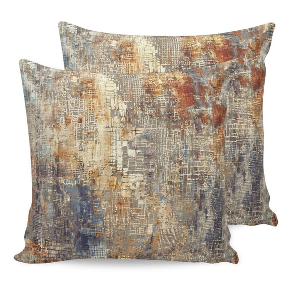 Pillow Covers 18x18 Set of 2, Abstract Burnt Orange Throw Pillow Covers Decorative Couch Cushion Cover, Brown Beige Vintage Artwork Microfiber Soft Square Pillowcases for Bedroom Living Room Sofa